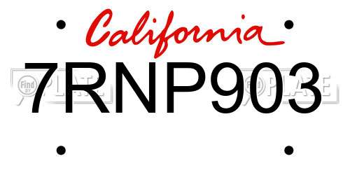 7RNP903 California License Plate