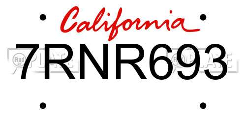 7RNR693 California License Plate
