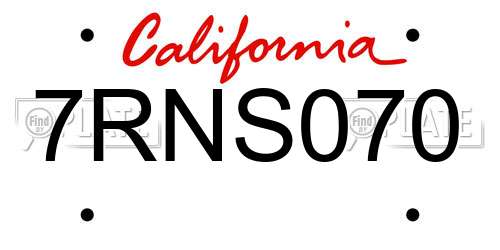 7RNS070 California License Plate