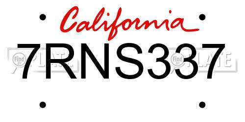 7RNS337 California License Plate