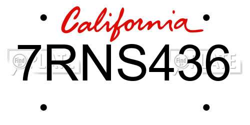 7RNS436 California License Plate