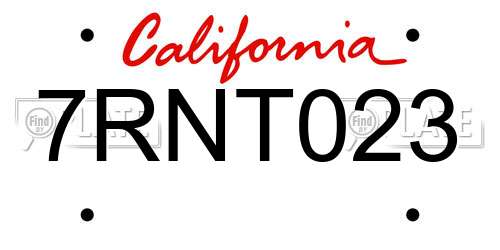 7RNT023 California License Plate