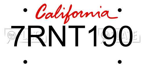 7RNT190 California License Plate