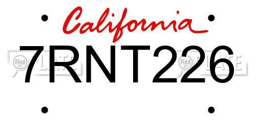 7RNT226 California License Plate