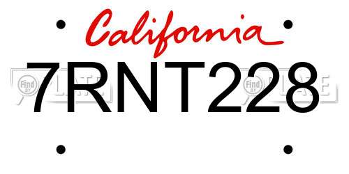 7RNT228 California License Plate