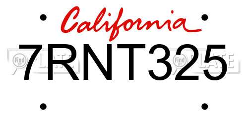 7RNT325 California License Plate