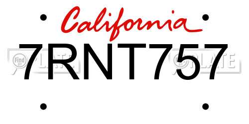 7RNT757 California License Plate