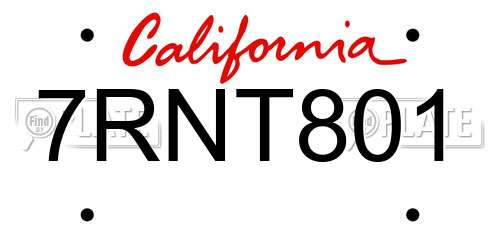 7RNT801 California License Plate