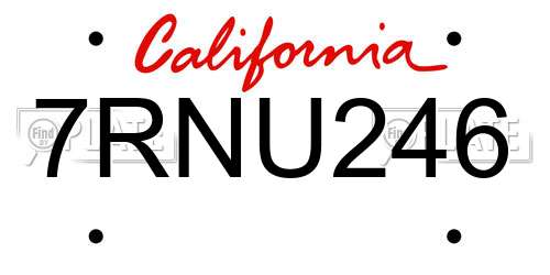 7RNU246 California License Plate