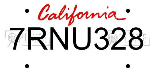 7RNU328 California License Plate