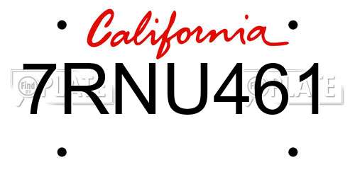 7RNU461 California License Plate