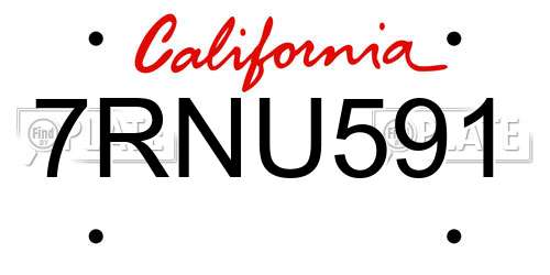 7RNU591 California License Plate