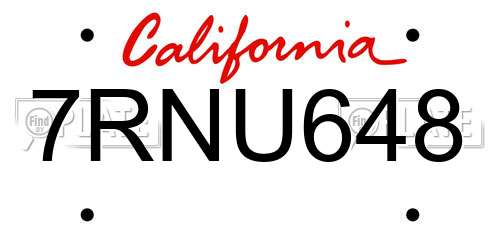 7RNU648 California License Plate