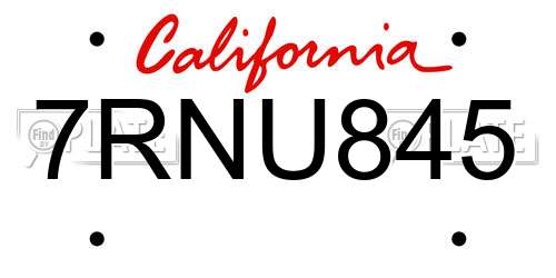 7RNU845 California License Plate