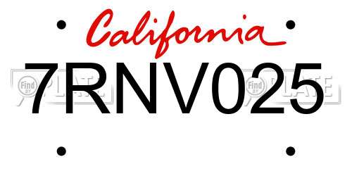 7RNV025 California License Plate