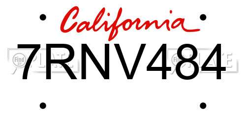 7RNV484 California License Plate