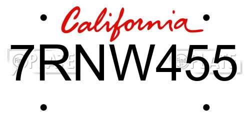 7RNW455 California License Plate