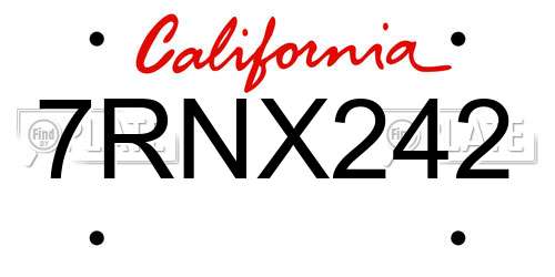 7RNX242 California License Plate