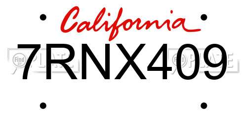 7RNX409 California License Plate
