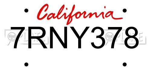 7RNY378 California License Plate