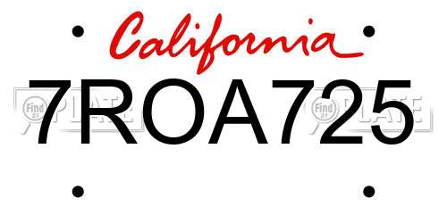 7ROA725 California License Plate