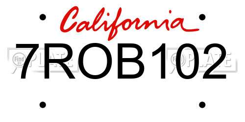 7ROB102 California License Plate
