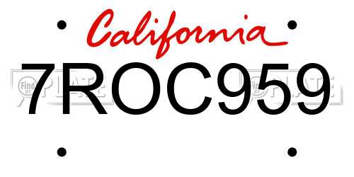 7ROC959 California License Plate