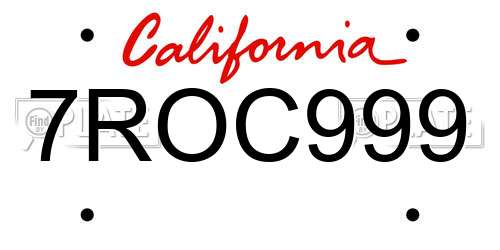 7ROC999 California License Plate