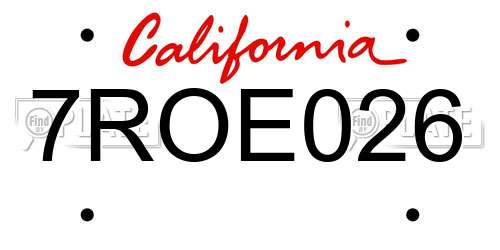 7ROE026 California License Plate