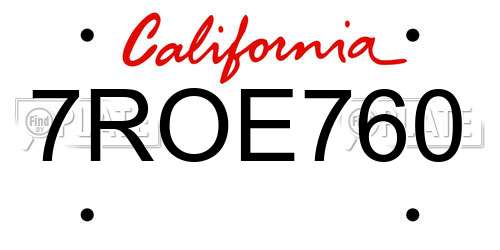 7ROE760 California License Plate