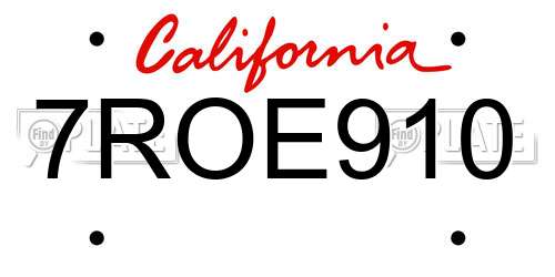 7ROE910 California License Plate