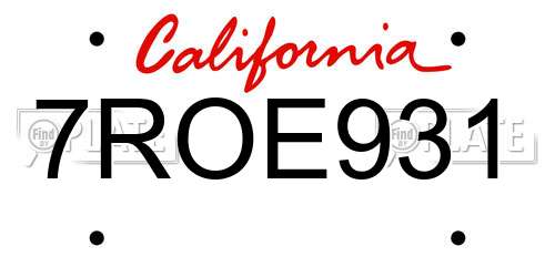 7ROE931 California License Plate