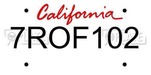 7ROF102 California License Plate