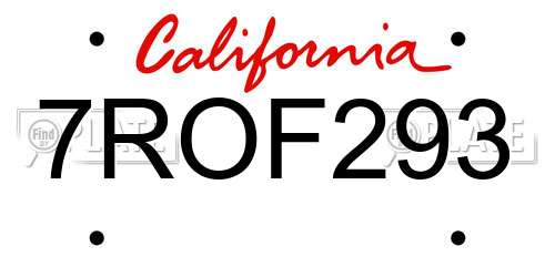 7ROF293 California License Plate