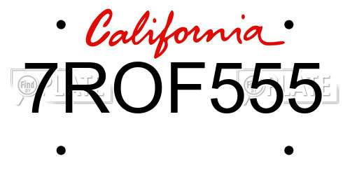 7ROF555 California License Plate