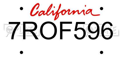 7ROF596 California License Plate