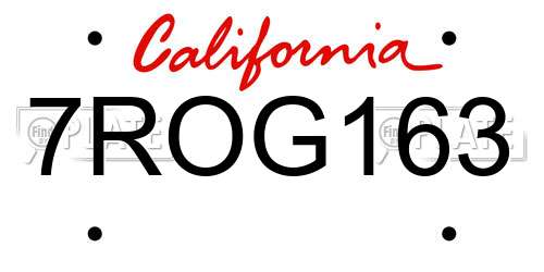 7ROG163 California License Plate