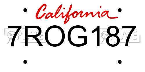 7ROG187 California License Plate