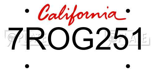 7ROG251 California License Plate