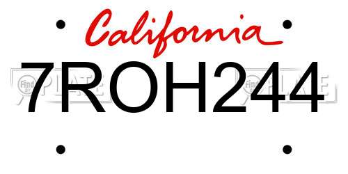 7ROH244 California License Plate