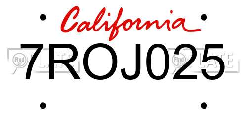 7ROJ025 California License Plate