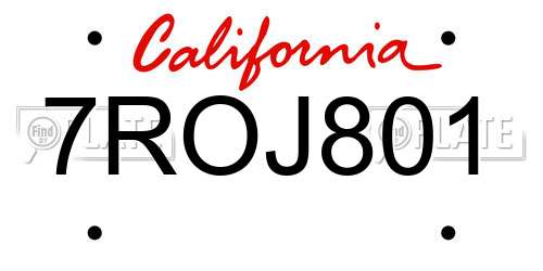 7ROJ801 California License Plate