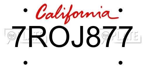 7ROJ877 California License Plate