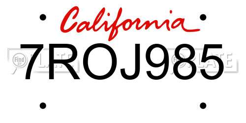 7ROJ985 California License Plate