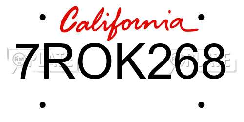7ROK268 California License Plate