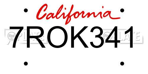 7ROK341 California License Plate