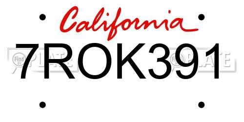 7ROK391 California License Plate