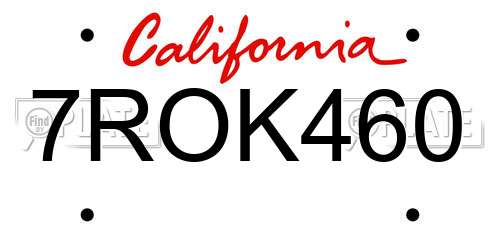 7ROK460 California License Plate