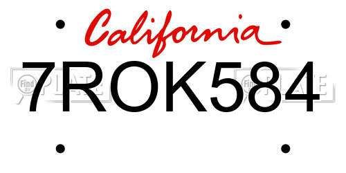 7ROK584 California License Plate