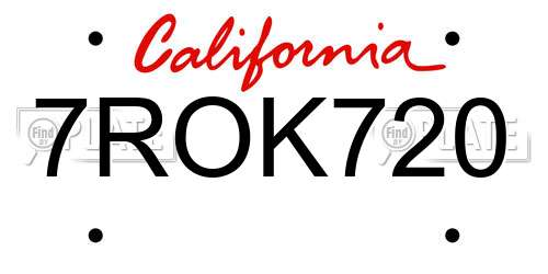 7ROK720 California License Plate